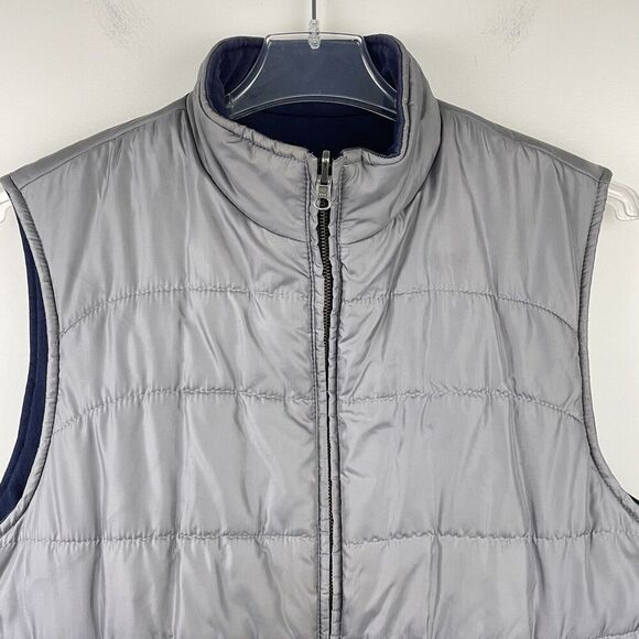 Brooks Brothers Reversible Puffer Vest Mens Medium Silver Navy Quilted Classic - Picture 6 of 15